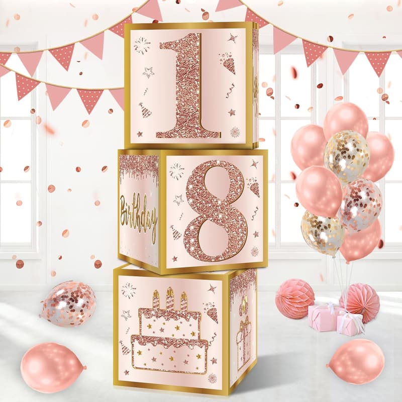 18th Birthday Pink Rose Gold Decoration Boxes Set