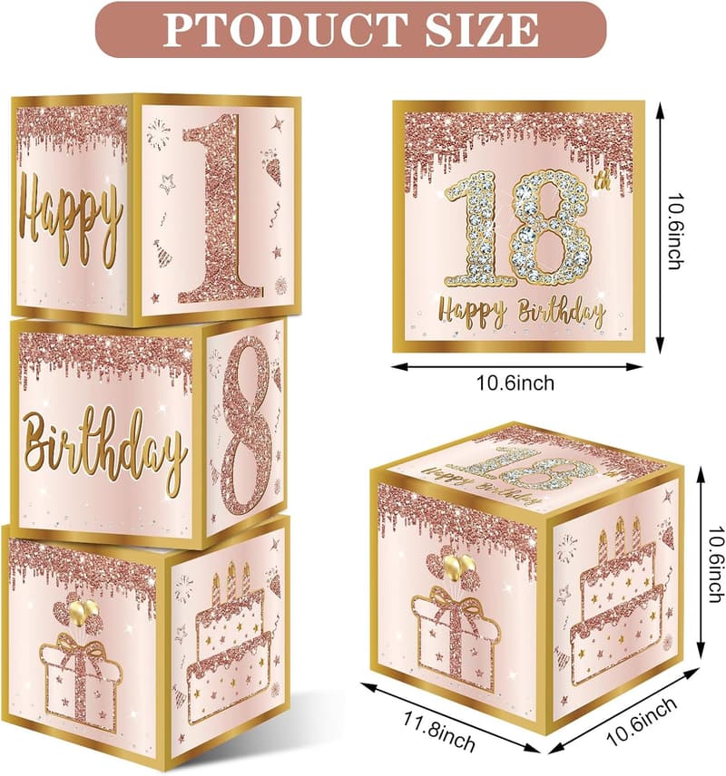 18th Birthday Pink Rose Gold Decoration Boxes Set