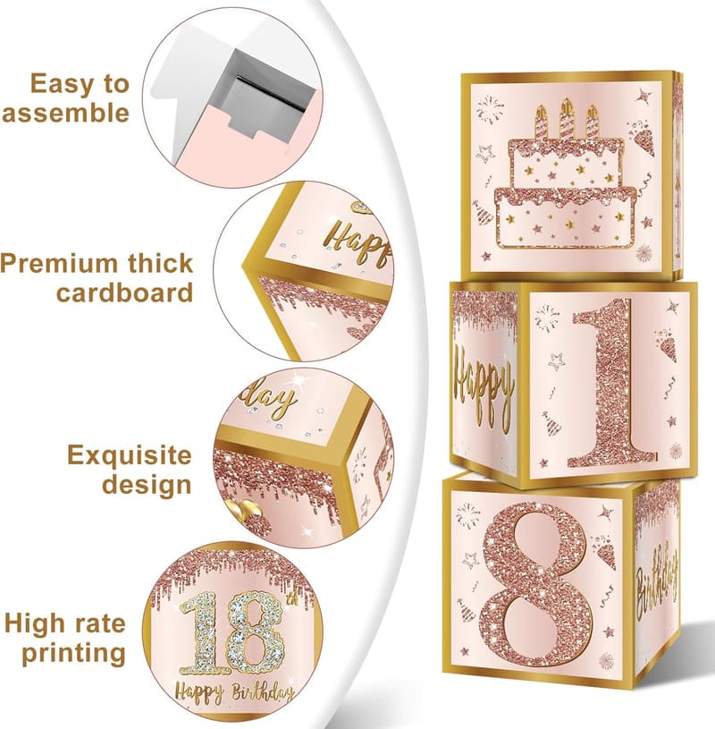 18th Birthday Pink Rose Gold Decoration Boxes Set
