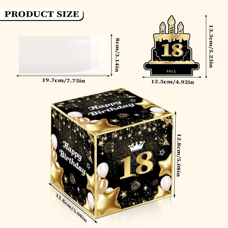 18th Birthday Cash Gift Box with 35 Bags for Party Surprises