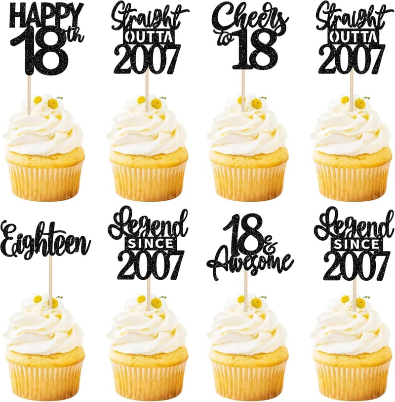 18th Birthday Cupcake Toppers - 24PCS Cheers to Eighteen