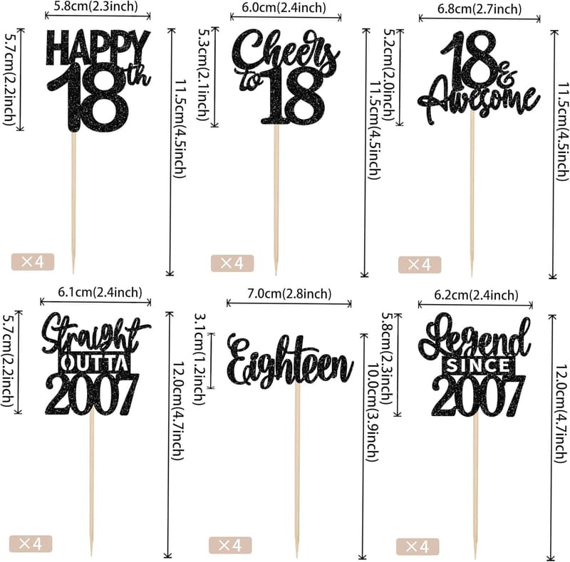 18th Birthday Cupcake Toppers - 24PCS Cheers to Eighteen