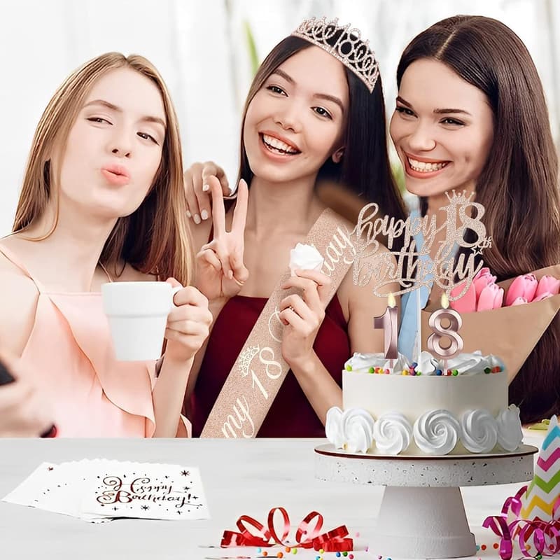 18th Birthday Decorations Set for Girls - Sash, Tiara, Balloons
