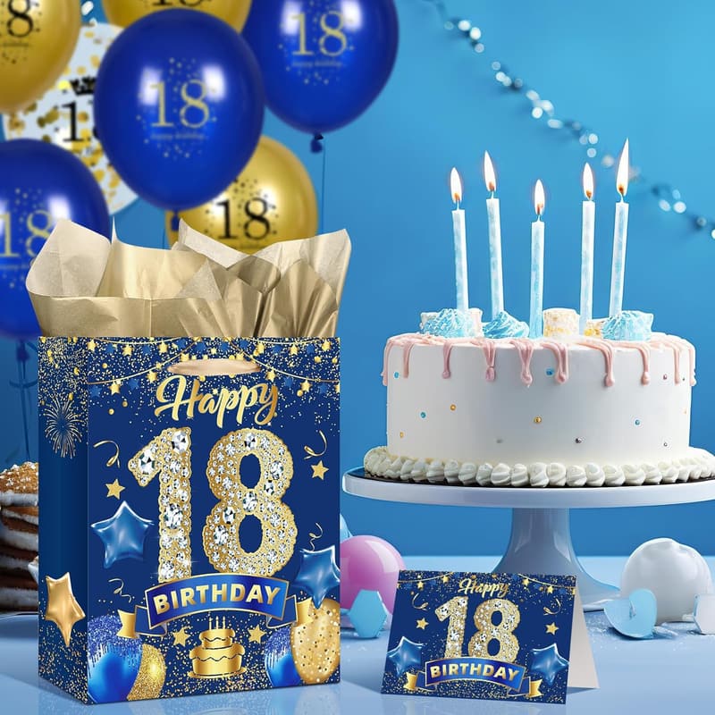 18th Birthday Gift Bag - Large Navy Blue Wrap with Card & Tissue