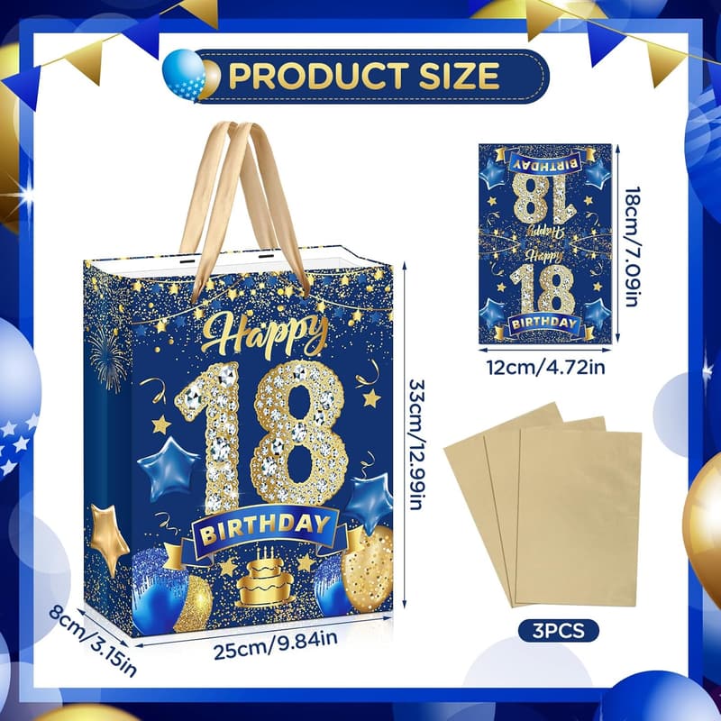 18th Birthday Gift Bag - Large Navy Blue Wrap with Card & Tissue