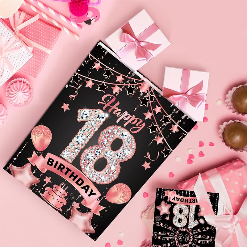 18th Birthday Gift Bag with Card & Tissue for Girls - Rose Gold