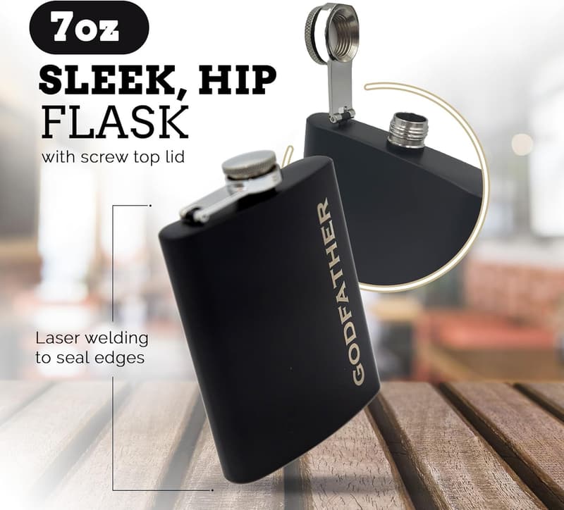 Engraved Hip Flask Gift for Godfather Proposal