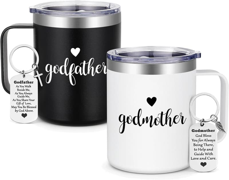 Godparents Proposal Mug Set with Keychain - Black & White