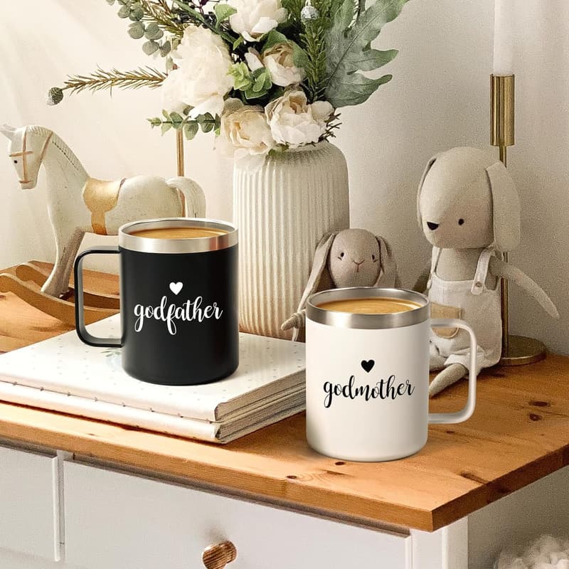 Godparents Proposal Mug Set with Keychain - Black & White