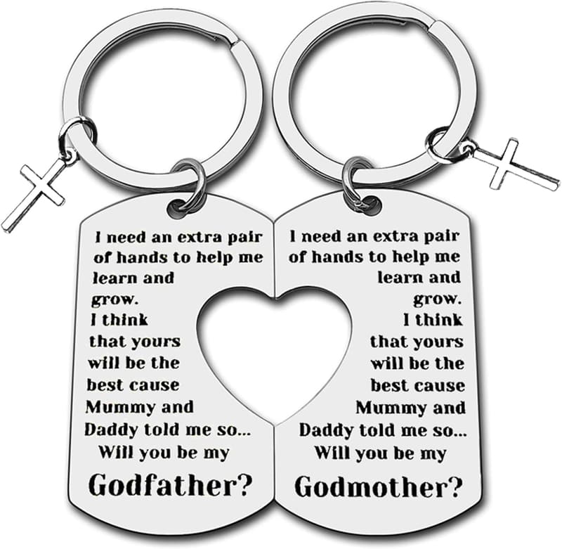 Godparents Proposal Keychain Set for Baptism & Christening