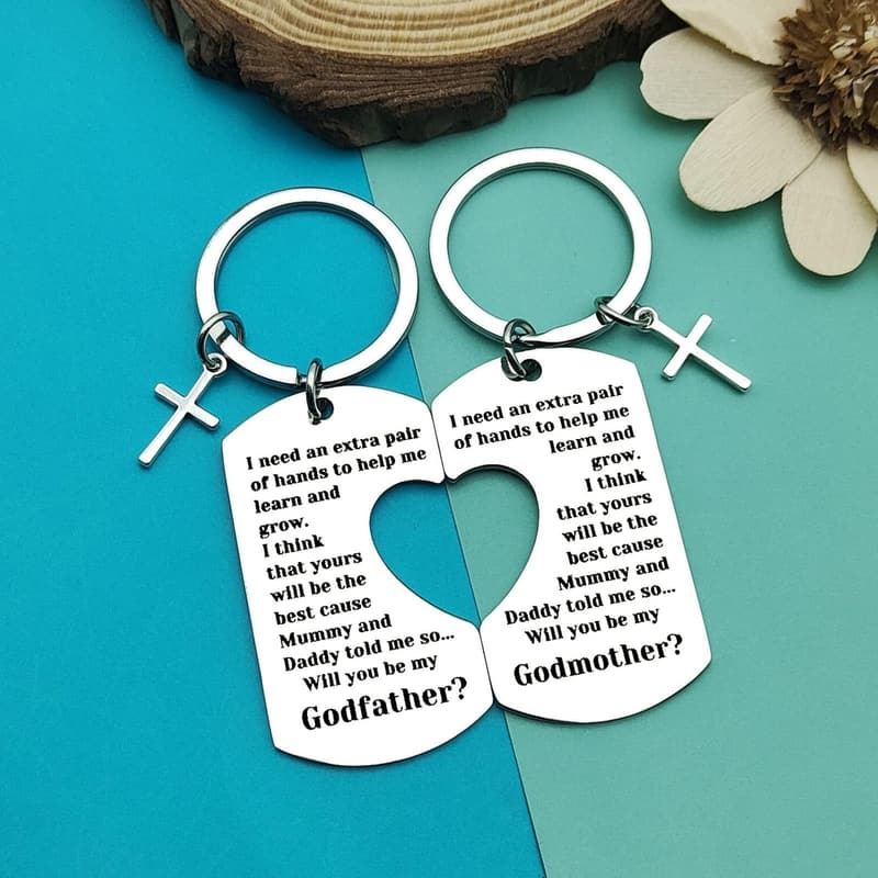 Godparents Proposal Keychain Set for Baptism & Christening