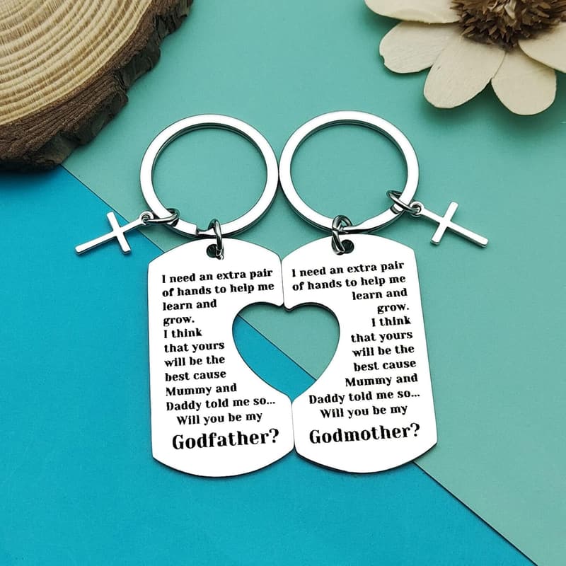 Godparents Proposal Keychain Set for Baptism & Christening