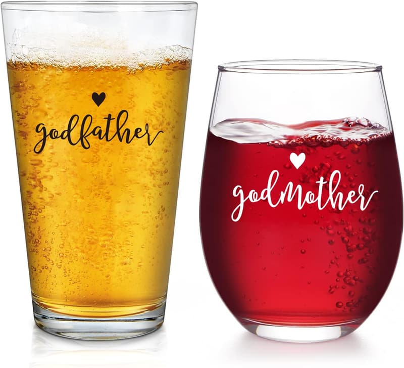 Godparents Proposal Gift: Personalized Beer & Wine Glass Set