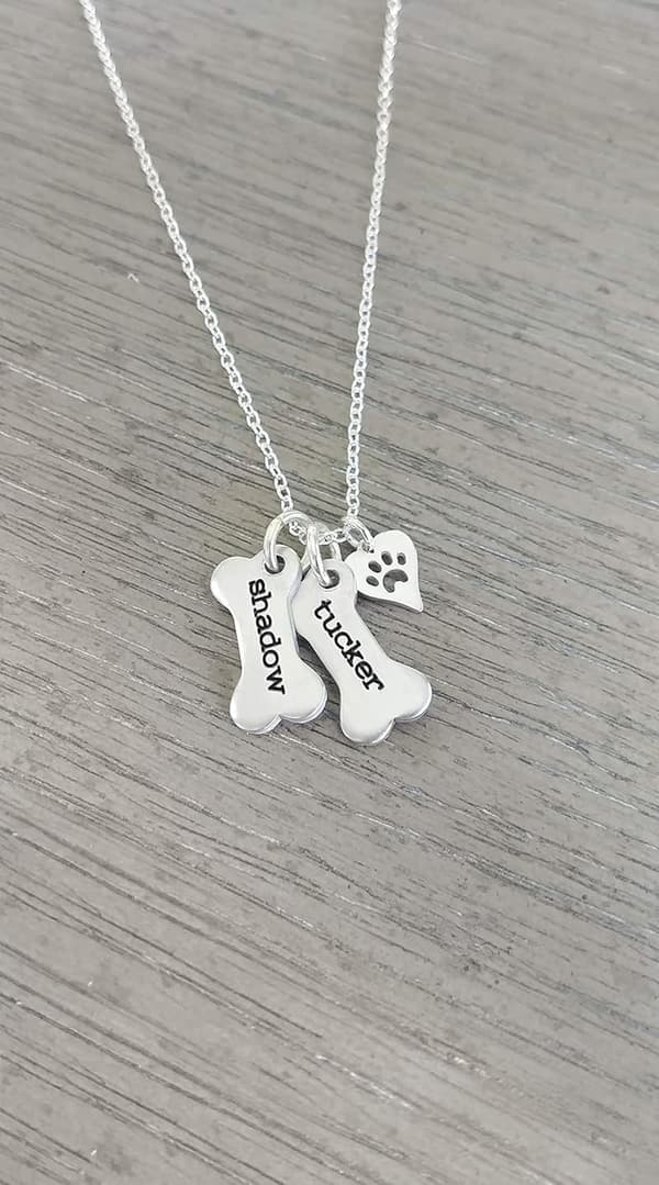 Custom Dog Memorial Necklace with 925 Silver Paw Print Charm