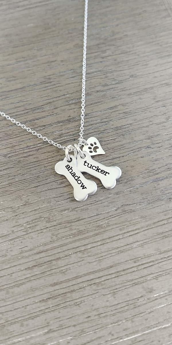 Custom Dog Memorial Necklace with 925 Silver Paw Print Charm