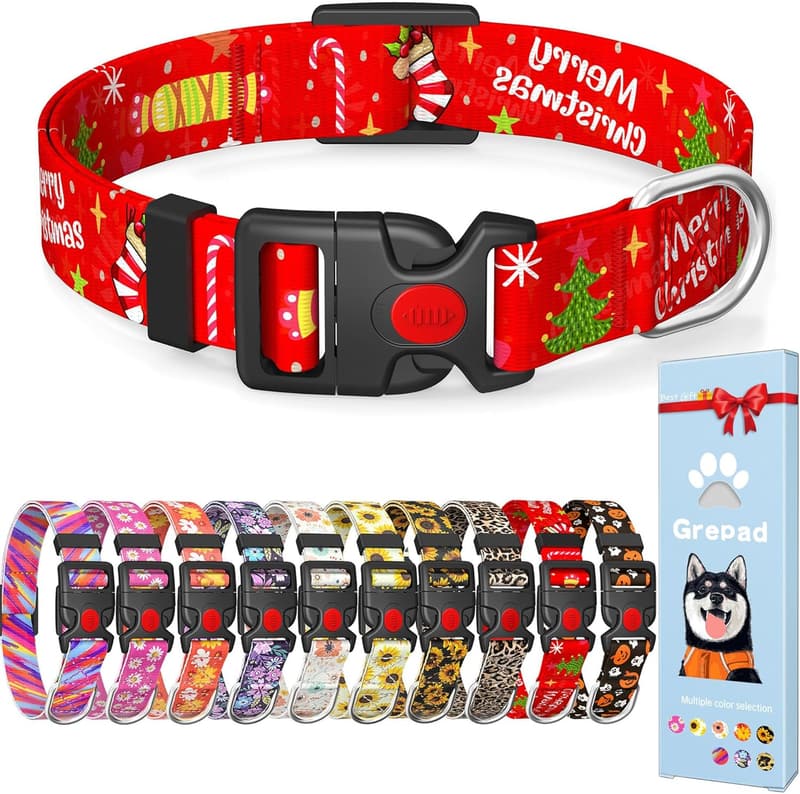 Christmas Floral Adjustable Dog Collar for Small to Large Dogs