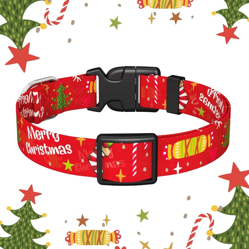 Christmas Floral Adjustable Dog Collar for Small to Large Dogs