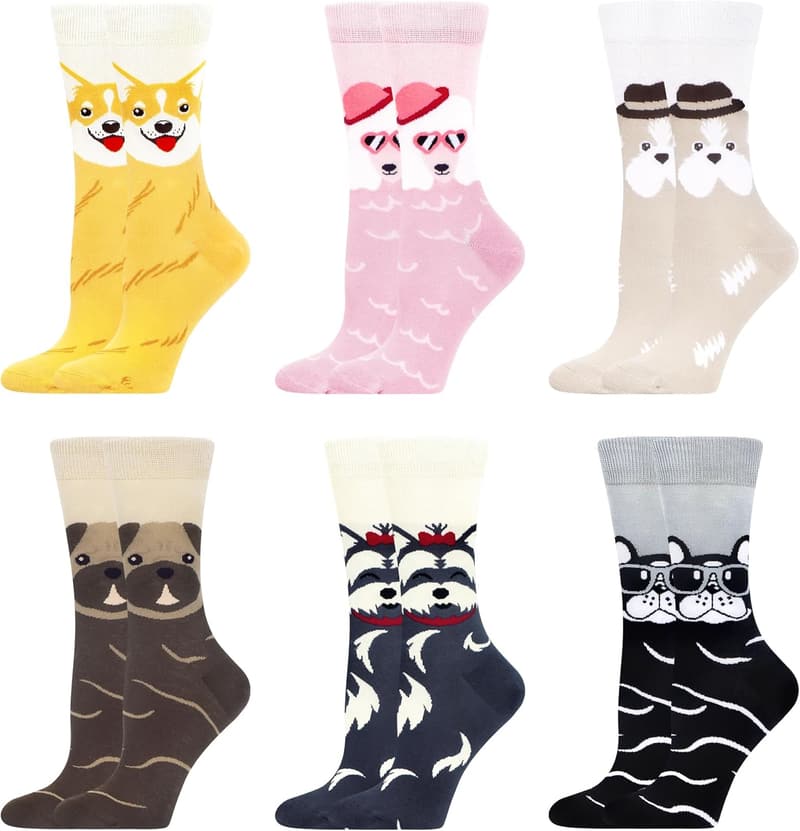 Cute Animal & Floral Patterned Crew Socks - 6 Pairs