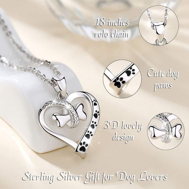 Cute Dog Paw 925 Sterling Silver Necklace, 18
