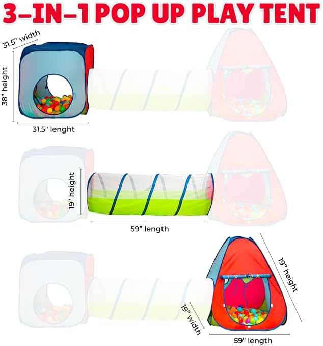 Kids' Pop-Up Tunnel and Ball Pit Play Tent Sets