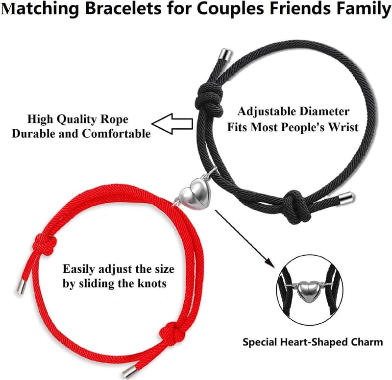 Matching Heart Bracelets for Couples - 2pcs Set