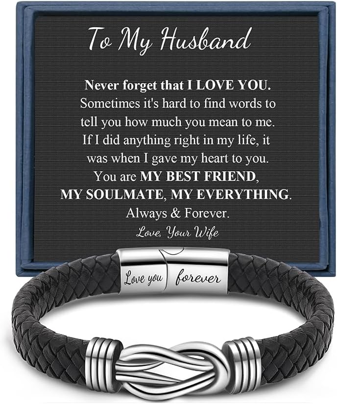 Valentine's Day Black Braided Leather Knot Bracelet for Men