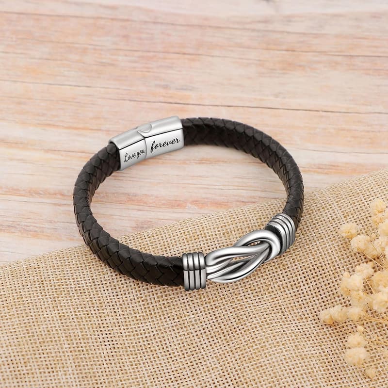 Valentine's Day Black Braided Leather Knot Bracelet for Men