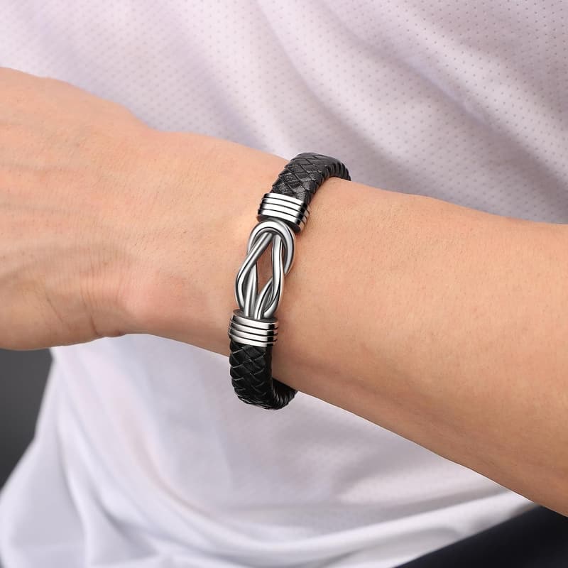 Valentine's Day Black Braided Leather Knot Bracelet for Men