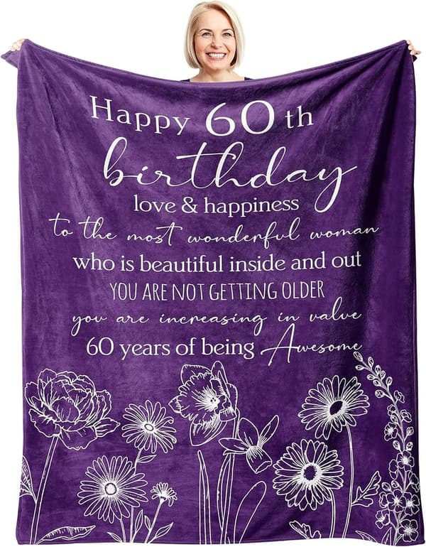 60th Birthday Throw Blanket for Women, 60”x50”, Cozy Gift