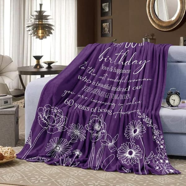 60th Birthday Throw Blanket for Women, 60”x50”, Cozy Gift