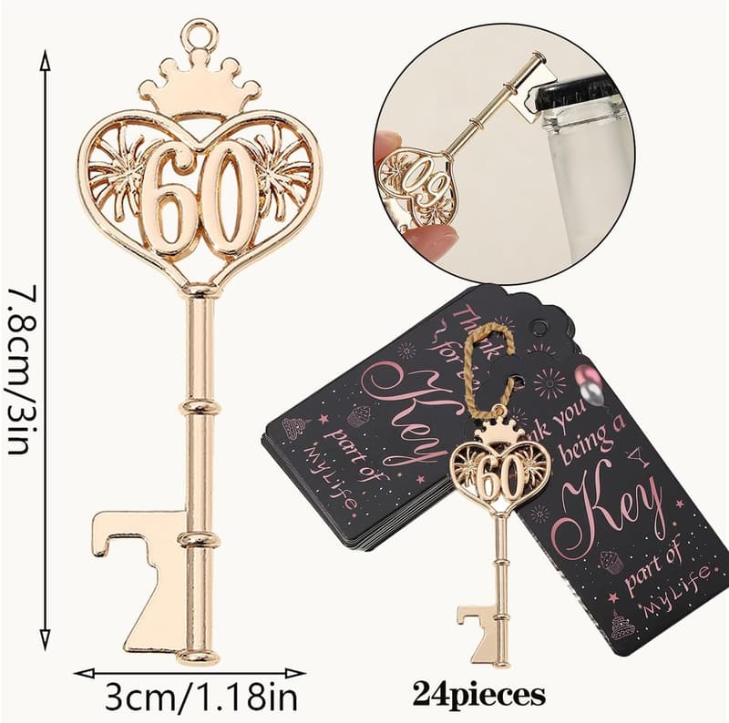 60th Birthday Key Bottle Opener Favors - Set of 24