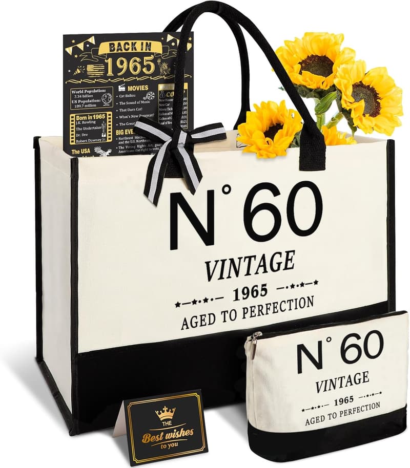 60th Birthday Women's Canvas Tote Bag & Vintage Poster Set