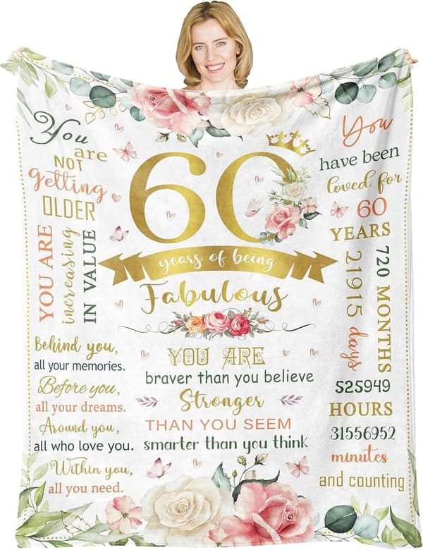 60th Birthday Blanket Gift for Men/Women, 60x50in