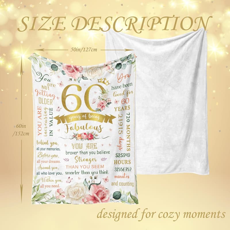 60th Birthday Blanket Gift for Men/Women, 60x50in