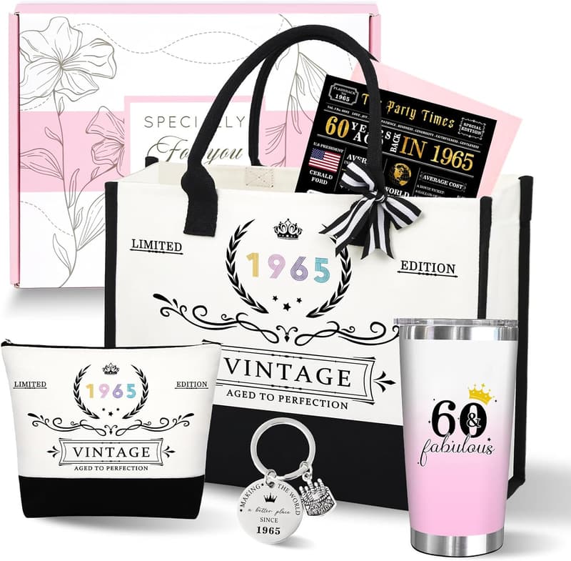 60th Birthday Canvas Tote Bag Set for Women