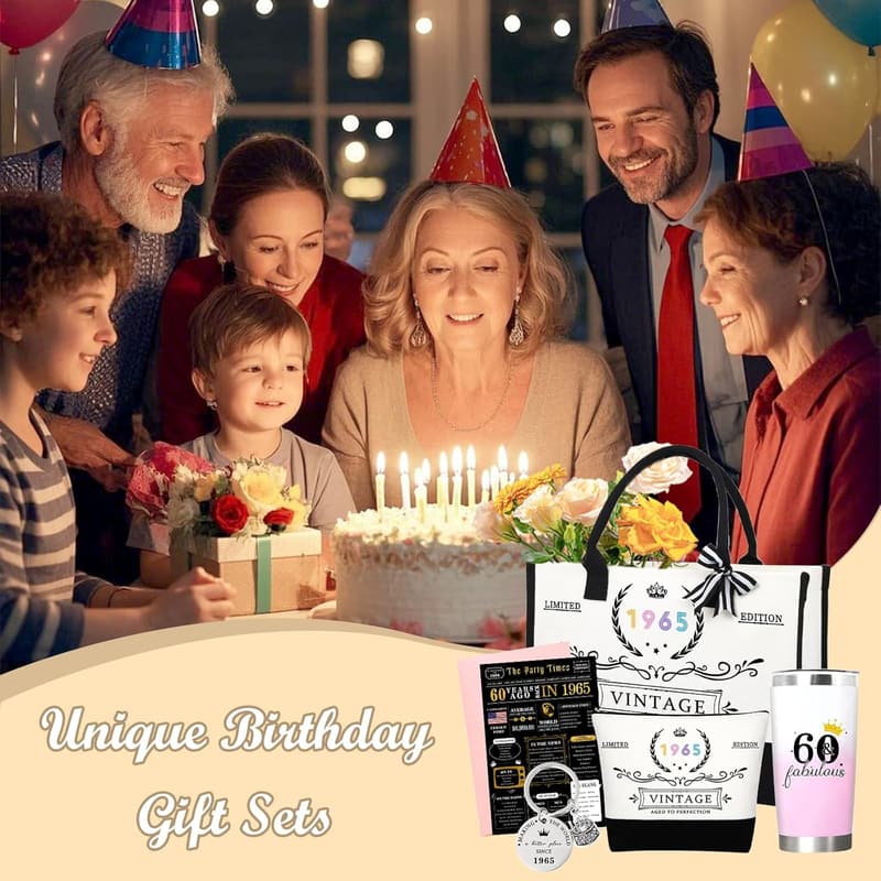 60th Birthday Canvas Tote Bag Set for Women