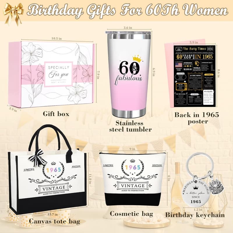60th Birthday Canvas Tote Bag Set for Women