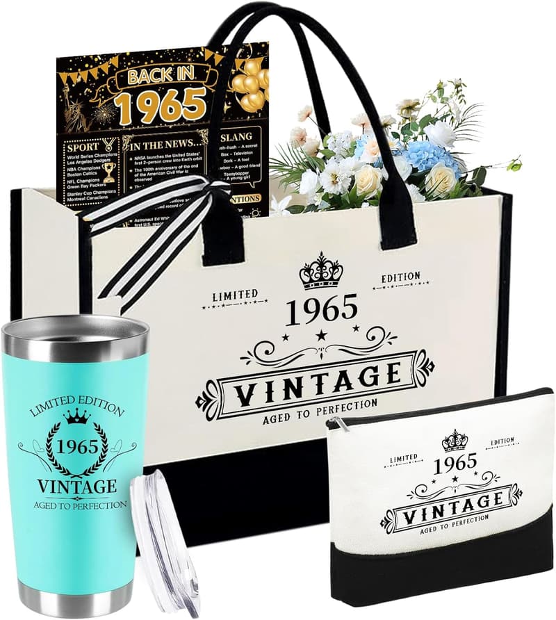 60th Birthday Gifts for Women - Canvas Tote & Makeup Bag Set