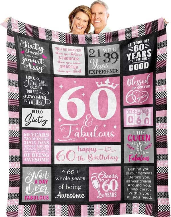 60th Birthday Throw Blanket for Women, 60”x50”
