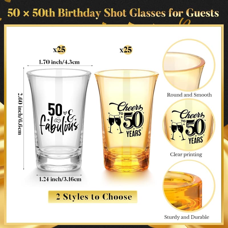 50th Anniversary Shot Glass Party Favors with Tags & Bags