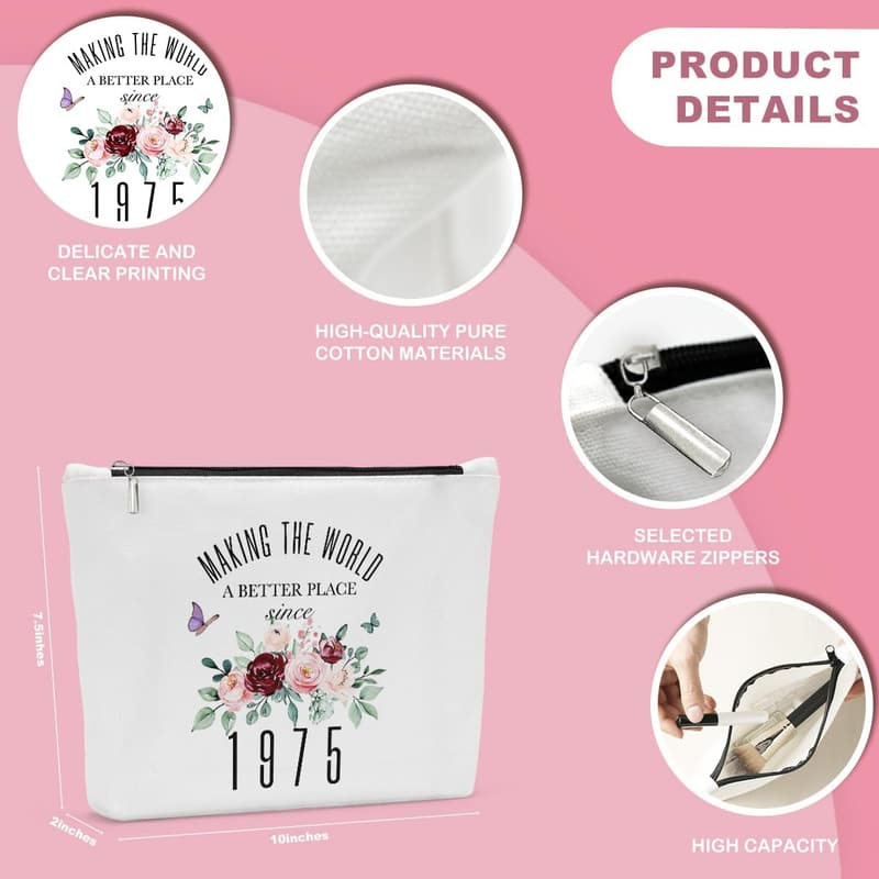 50th Birthday Makeup Bag Gift for Women Since 1975
