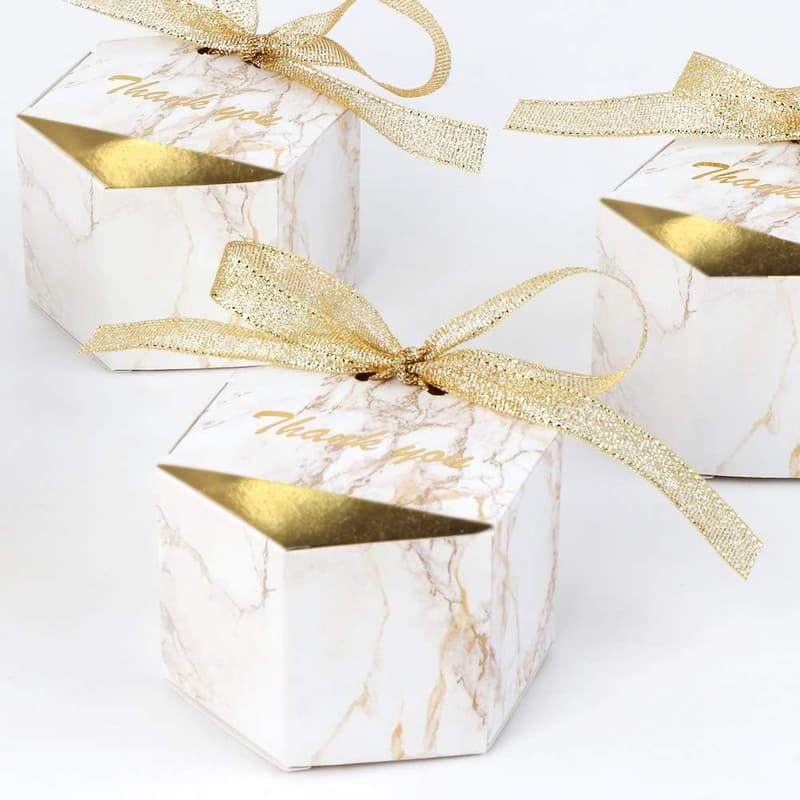 Gold Hexagonal Marble Favor Boxes - 50pcs for Weddings & Showers