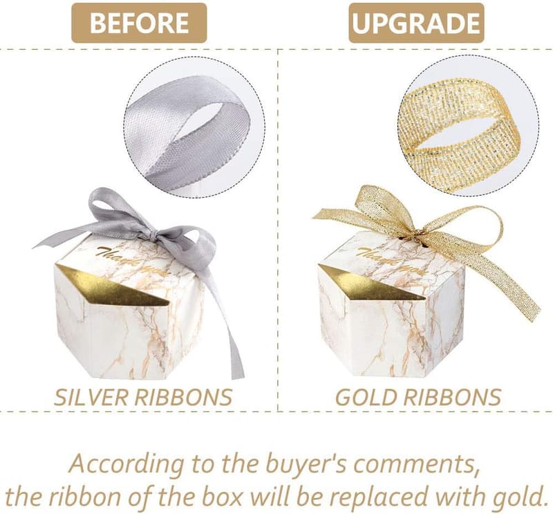 Gold Hexagonal Marble Favor Boxes - 50pcs for Weddings & Showers