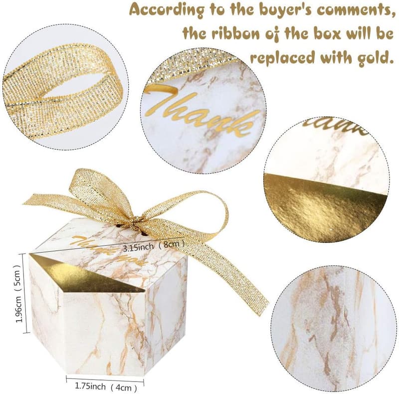 Gold Hexagonal Marble Favor Boxes - 50pcs for Weddings & Showers