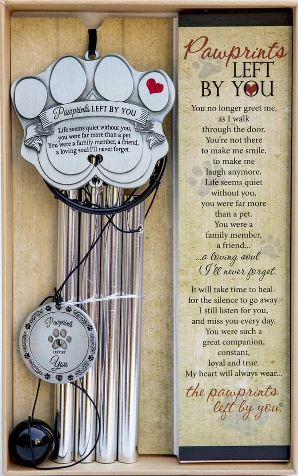 Pet Memorial Wind Chime with Pawprint Poem Card