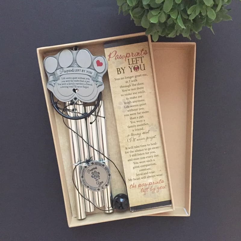 Pet Memorial Wind Chime with Pawprint Poem Card