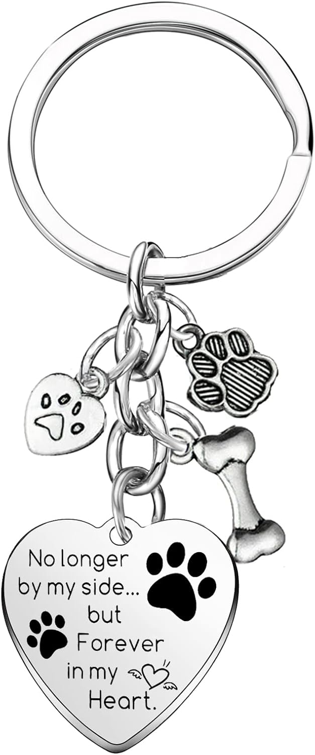 Dog Memorial Keychain with Paw Print Charm - Forever in Heart