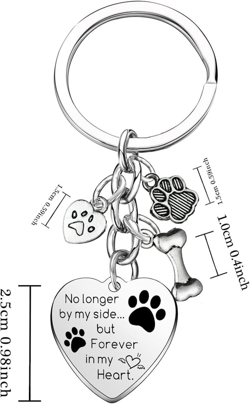 Dog Memorial Keychain with Paw Print Charm - Forever in Heart