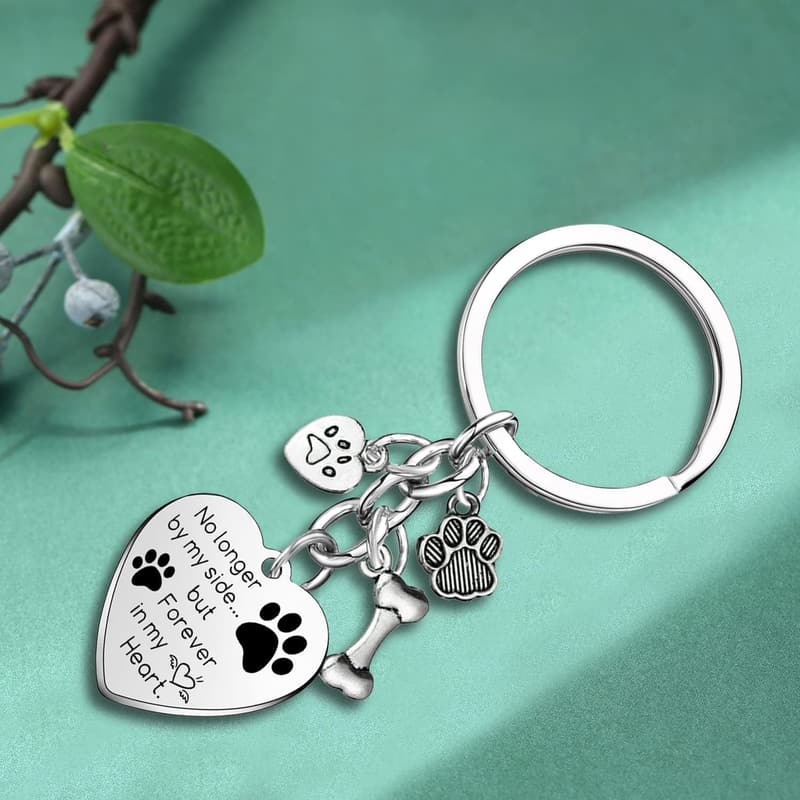 Dog Memorial Keychain with Paw Print Charm - Forever in Heart