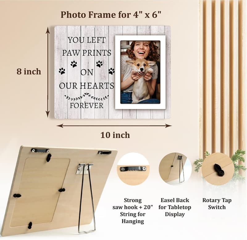 Dog Memorial Frame - 4x6 with Paw Prints, Sympathy Gift